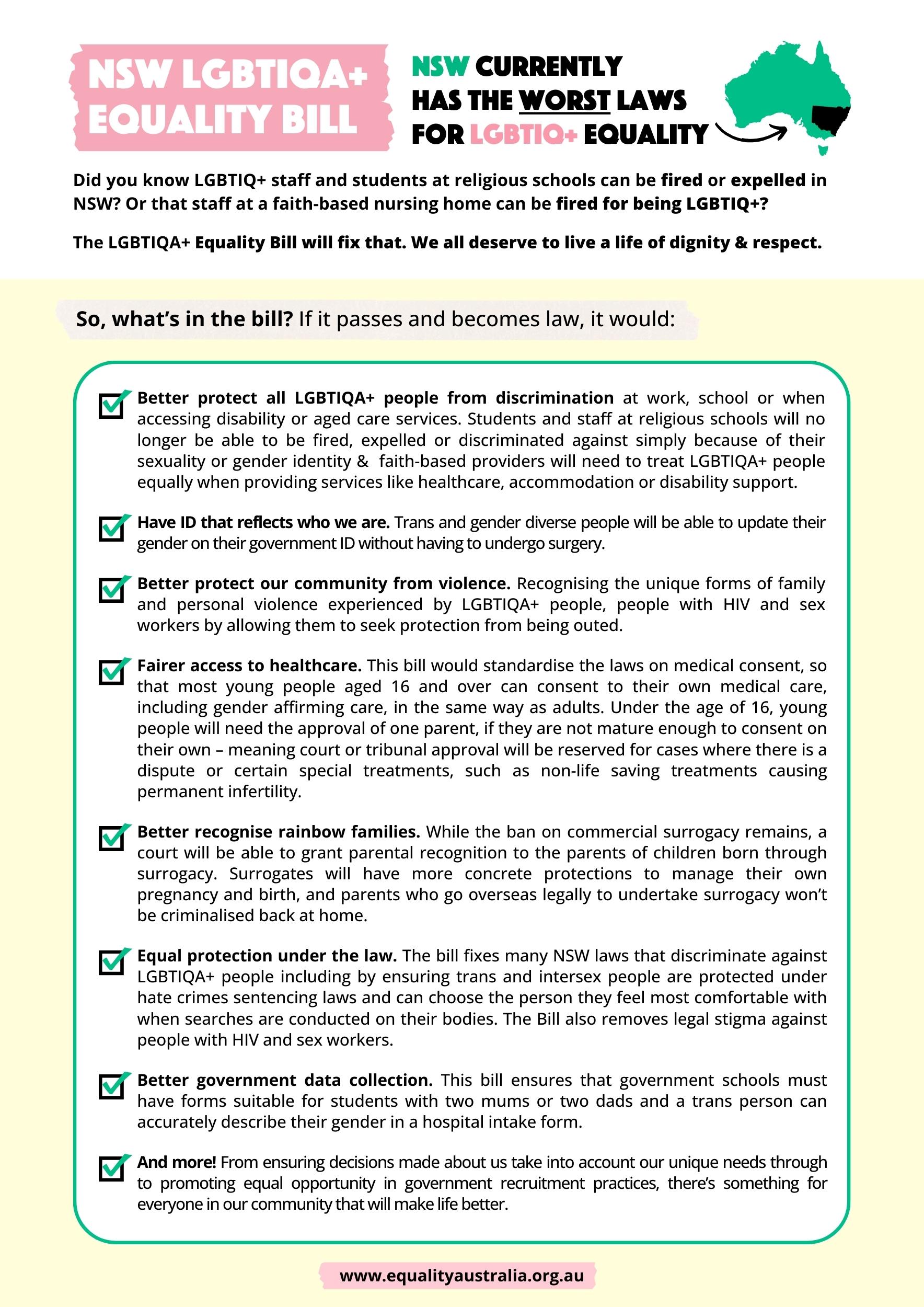 NSW LGBTIQA+ Equality Bill One-Page Explainer - Equality Australia